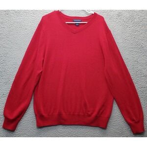 Allen Solly Sweater Men Large Red Knit Extra Fine Merino Wool Long Sleeve V Neck